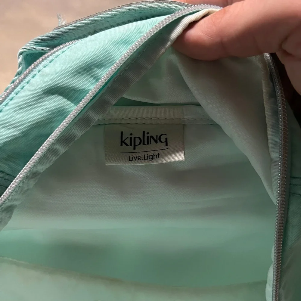 Kipling Seoul Large Backpack Aqua Teal Crinkle Nylon Glitter Star Logo Monkey